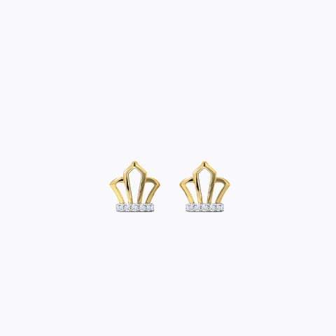 Crown Diamond Stud Earrings Diamond Earrings 18 Karat Yellow Gold Crown Diamond Stud Earrings