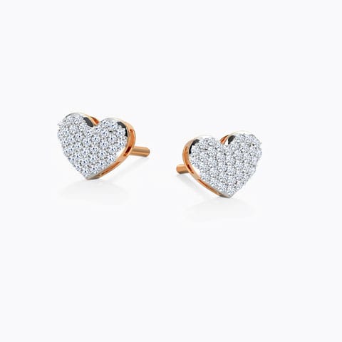Glitter Heart Diamond Stud Earrings Diamond Earrings 18 Karat Rose Gold Glitter Heart Diamond Stud Earrings