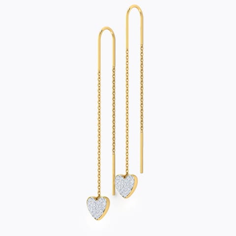 Posy Heart Diamond Sui Dhaga Diamond Earrings 18 Karat Yellow Gold Posy Heart Diamond Sui Dhaga