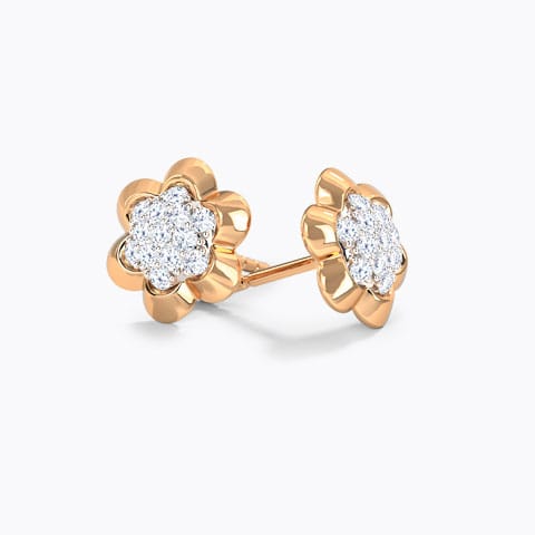 Floral Clutch Diamond Stud Earrings Diamond Earrings 18 Karat Rose Gold Floral Clutch Diamond Stud Earrings