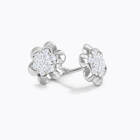 Floral Clutch Diamond Stud Earrings Diamond Earrings 18 Karat White Gold Floral Clutch Diamond Stud Earrings