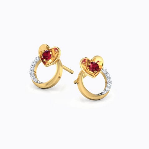 Pretty Heart Gemstone Stud Earrings Diamond,Gemstone Earrings 18 Karat Yellow Gold Pretty Heart Gemstone Stud Earrings