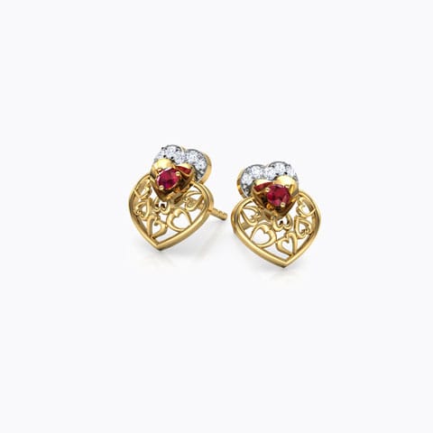 Alluring Heart Gemstone Stud Earrings Diamond,Gemstone Earrings 18 Karat Yellow Gold Alluring Heart Gemstone Stud Earrings