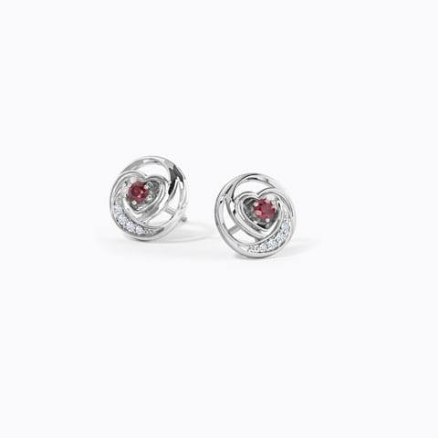 Lovable Heart Gemstone Stud Earrings Diamond,Gemstone Earrings 18 Karat White Gold Lovable Heart Gemstone Stud Earrings