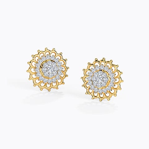 Galaxy Diamond Stud Earrings Diamond Earrings 18 Karat Yellow Gold Galaxy Diamond Stud Earrings