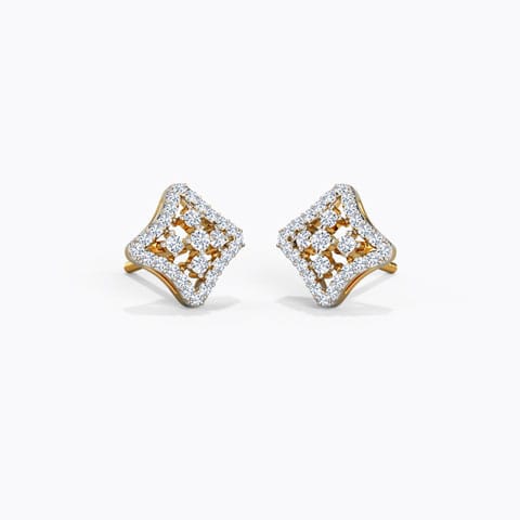 Chequered Diamond Stud Earrings Diamond Earrings 18 Karat Yellow Gold Chequered Diamond Stud Earrings