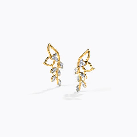 Classic Leaves Diamond Stud Earrings Diamond Earrings 18 Karat Yellow Gold Classic Leaves Diamond Stud Earrings