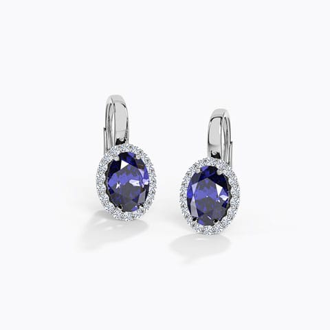 Dazzle Halo Gemstone Hoop Earrings Diamond,Gemstone Earrings 14 Karat White Gold Dazzle Halo Gemstone Hoop Earrings