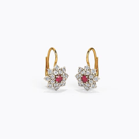 Floral Diamond Hoop Earrings Diamond,Gemstone Earrings 14 Karat Yellow Gold Floral Diamond Hoop Earrings