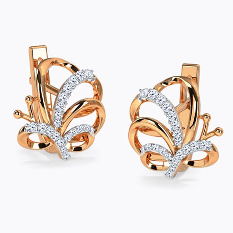 Winsome Butterfly Diamond Hoop Earrings Diamond Earrings 18 Karat Rose Gold Winsome Butterfly Diamond Hoop Earrings
