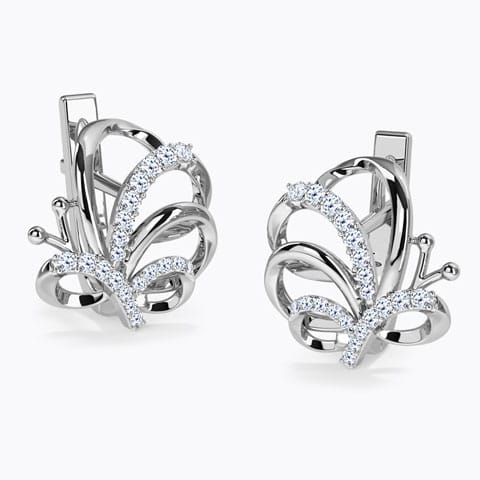 Winsome Butterfly Diamond Hoop Earrings Diamond Earrings 18 Karat White Gold Winsome Butterfly Diamond Hoop Earrings