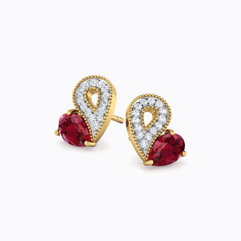 Glitzy Heart Gemstone Earrings Diamond,Gemstone Earrings 18 Karat Yellow Gold Glitzy Heart Gemstone Earrings