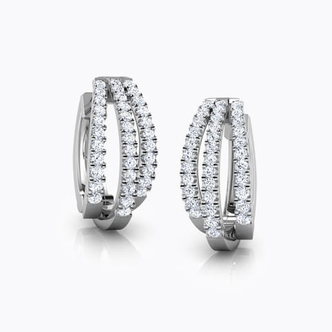 Tri Stripe Diamond Hoop Earrings Diamond Earrings 14 Karat White Gold Tri Stripe Diamond Hoop Earrings