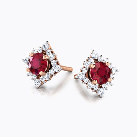 Rhombus Multi-Style Gemstone Stud Earrings Diamond,Gemstone Earrings 18 Karat Rose Gold Rhombus Multi-Style Gemstone Stud Earrings