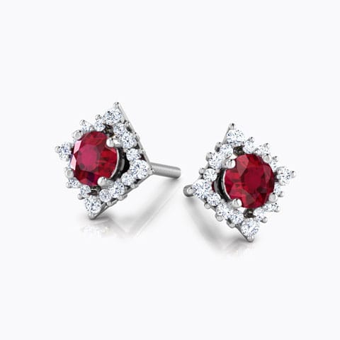 Rhombus Multi-Style Gemstone Stud Earrings Diamond,Gemstone Earrings 14 Karat White Gold Rhombus Multi-Style Gemstone Stud Earrings