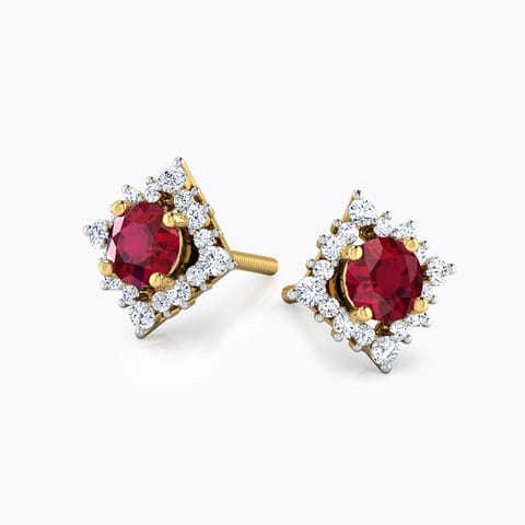 Rhombus Multi-Style Gemstone Stud Earrings Diamond,Gemstone Earrings 18 Karat Yellow Gold Rhombus Multi-Style Gemstone Stud Earrings