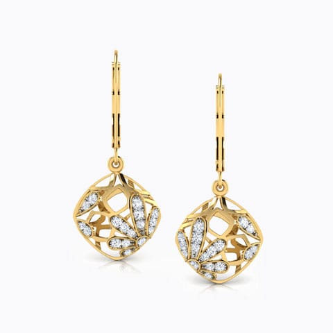 Tangle Flower Diamond Drop Earrings Diamond Earrings 18 Karat Yellow Gold Tangle Flower Diamond Drop Earrings