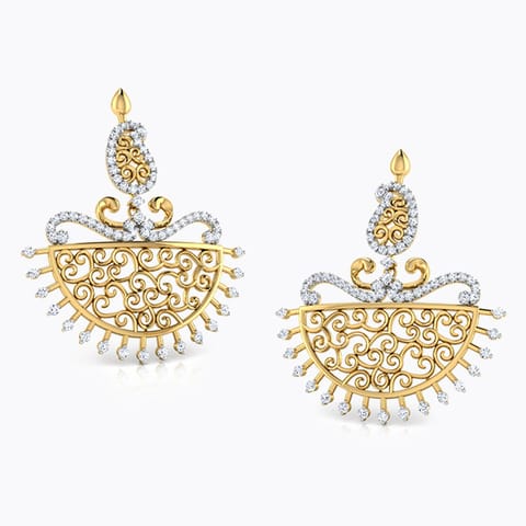 Parul Paisley Diamond Chand Bali Diamond Earrings 18 Karat Yellow Gold Parul Paisley Diamond Chand Bali