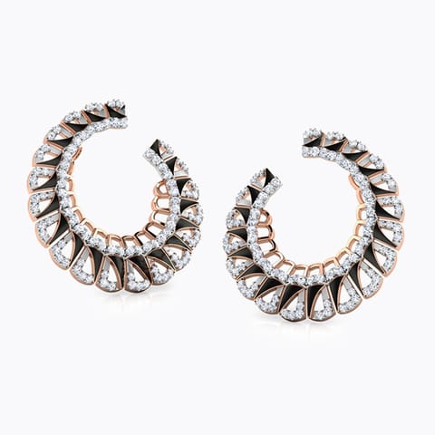 Enamel Semicircle Diamond Hoop Earrings Diamond Earrings 18 Karat Rose Gold Enamel Semicircle Diamond Hoop Earrings