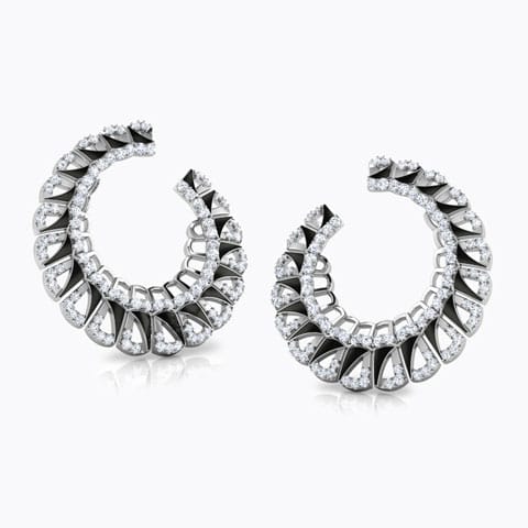 Enamel Semicircle Diamond Hoop Earrings Diamond Earrings 14 Karat White Gold Enamel Semicircle Diamond Hoop Earrings