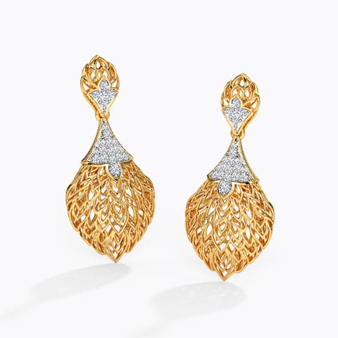 Batino Leaf Diamond Drop Earrings Diamond Earrings 18 Karat Yellow Gold Batino Leaf Diamond Drop Earrings