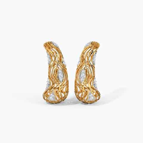 Batino Wood Grain Diamond Hoop Earrings Diamond Earrings 18 Karat Yellow Gold Batino Wood Grain Diamond Hoop Earrings