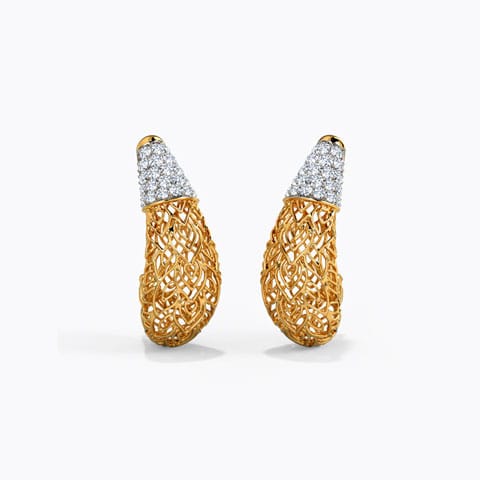 Bodhi Leaf Diamond Hoop Earrings Diamond Earrings 18 Karat Yellow Gold Bodhi Leaf Diamond Hoop Earrings