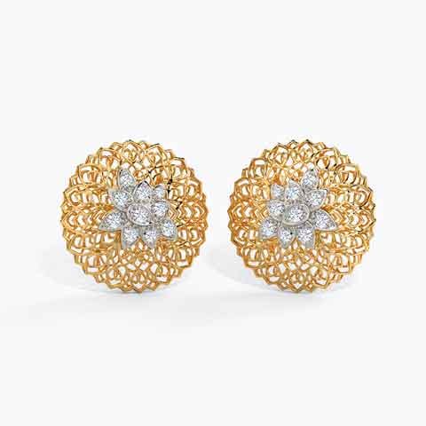 Ber Leaf Diamond Stud Earrings Diamond Earrings 18 Karat Yellow Gold Ber Leaf Diamond Stud Earrings