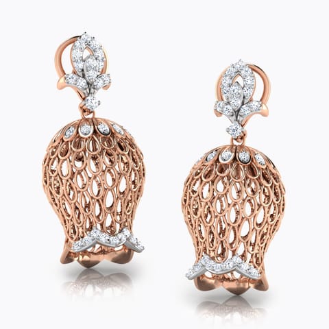 Intricate Tulip Diamond Jhumkas Diamond Earrings 18 Karat Rose Gold Intricate Tulip Diamond Jhumkas