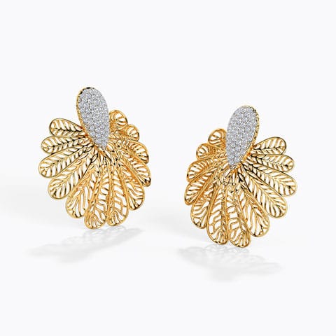 Lupine Leaf Diamond Stud Earrings Diamond Earrings 14 Karat Yellow Gold Lupine Leaf Diamond Stud Earrings