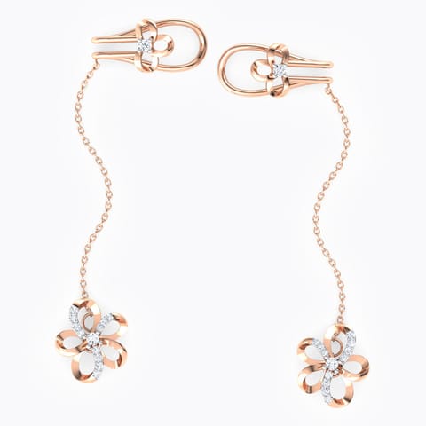 Blossom Chain Diamond Ear Cuffs Diamond Earrings 18 Karat Rose Gold Blossom Chain Diamond Ear Cuffs