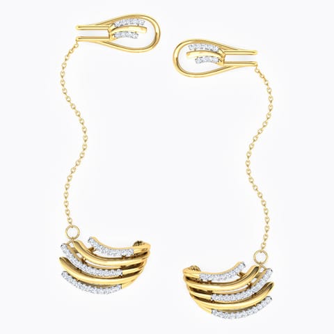 Arch Chain Diamond Ear Cuffs Diamond Earrings 18 Karat Yellow Gold Arch Chain Diamond Ear Cuffs