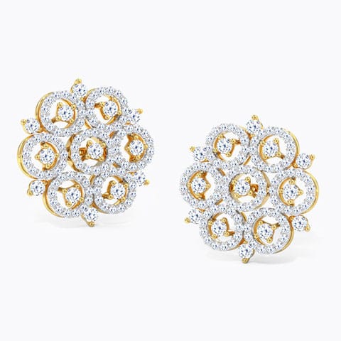 Circular Stark Diamond Stud Earrings Diamond Earrings 18 Karat Yellow Gold Circular Stark Diamond Stud Earrings