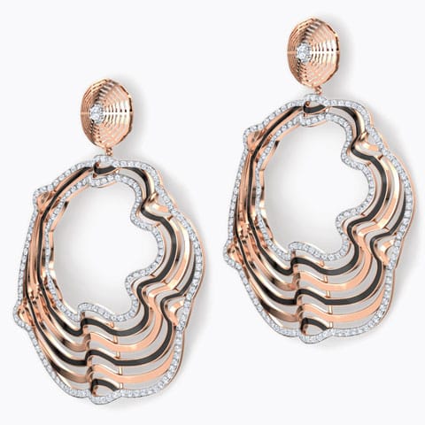 Mahal Wave Diamond Chand Bali Diamond Earrings 18 Karat Rose Gold Mahal Wave Diamond Chand Bali