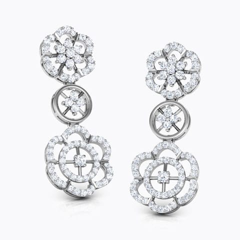 Begonia Floweret Diamond Drop Earrings Diamond Earrings 14 Karat White Gold Begonia Floweret Diamond Drop Earrings