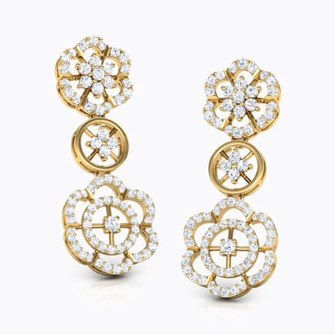 Begonia Floweret Diamond Drop Earrings Diamond Earrings 14 Karat Yellow Gold Begonia Floweret Diamond Drop Earrings