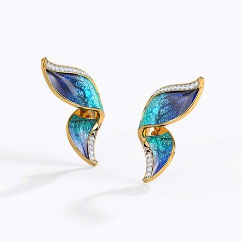Pinion Blue Butterfly Diamond Stud Earrings Diamond Earrings 18 Karat Yellow Gold Pinion Blue Butterfly Diamond Stud Earrings