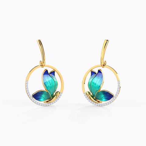Encircle Blue Butterfly Diamond Drop Earrings Diamond Earrings 18 Karat Yellow Gold Encircle Blue Butterfly Diamond Drop Earrings