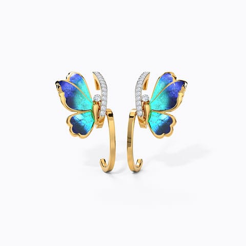 Tendril Blue Butterfly Diamond Hoop Earrings Diamond Earrings 18 Karat Yellow Gold Tendril Blue Butterfly Diamond Hoop Earrings