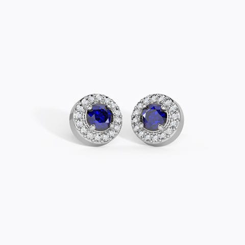 Halo Miracle Plate Gemstone Stud Earrings Diamond,Gemstone Earrings 18 Karat White Gold Halo Miracle Plate Gemstone Stud Earrings