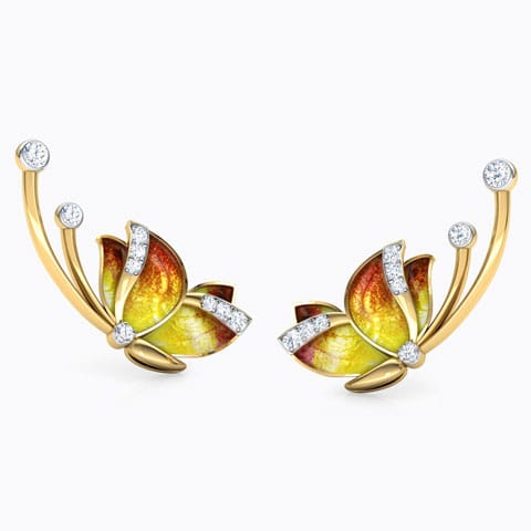Flitter Orange Butterfly Diamond Ear Cuffs Diamond Earrings 18 Karat Yellow Gold Flitter Orange Butterfly Diamond Ear Cuffs