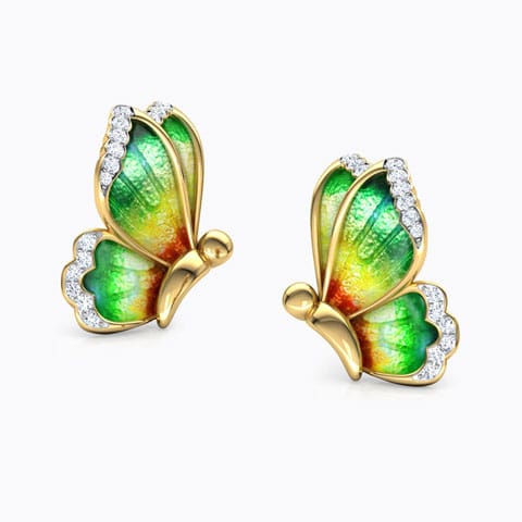 Flutter Butterfly Diamond Stud Earrings Diamond Earrings 18 Karat Yellow Gold Flutter Butterfly Diamond Stud Earrings