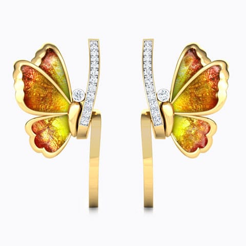 Tendril Butterfly Diamond Hoop Earrings Diamond Earrings 18 Karat Yellow Gold Tendril Butterfly Diamond Hoop Earrings