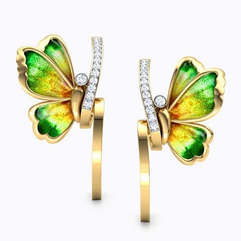 Tendril Green Butterfly Diamond Hoop Earrings Diamond Earrings 18 Karat Yellow Gold Tendril Green Butterfly Diamond Hoop Earrings