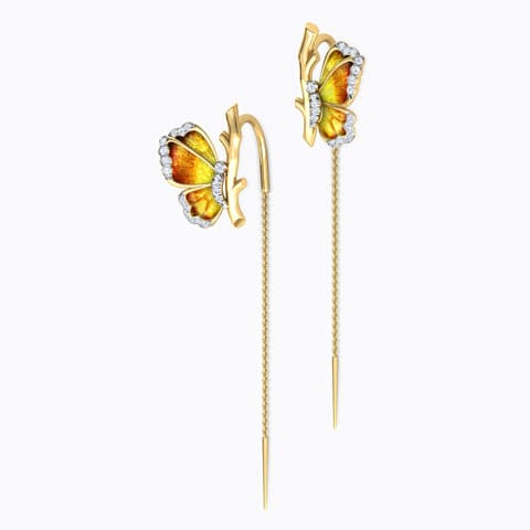 Orange Butterfly Diamond Sui Dhaga Earrings Diamond Earrings 18 Karat Yellow Gold Orange Butterfly Diamond Sui Dhaga Earrings