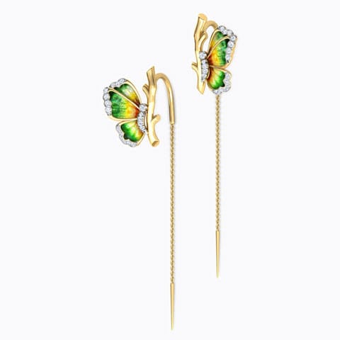 Green Butterfly Diamond Sui Dhaga Earrings Diamond Earrings 18 Karat Yellow Gold Green Butterfly Diamond Sui Dhaga Earrings