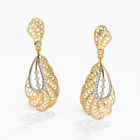 Alocasia Leaf Diamond Drop Earrings Diamond Earrings 18 Karat Yellow Gold Alocasia Leaf Diamond Drop Earrings