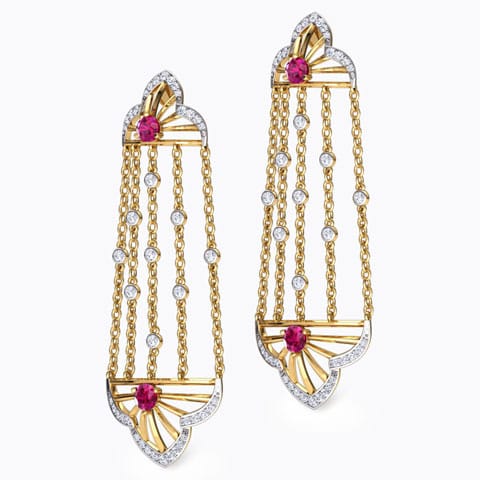 Samode Arch Gemstone Drop Earrings Diamond,Gemstone Earrings 18 Karat Yellow Gold Samode Arch Gemstone Drop Earrings