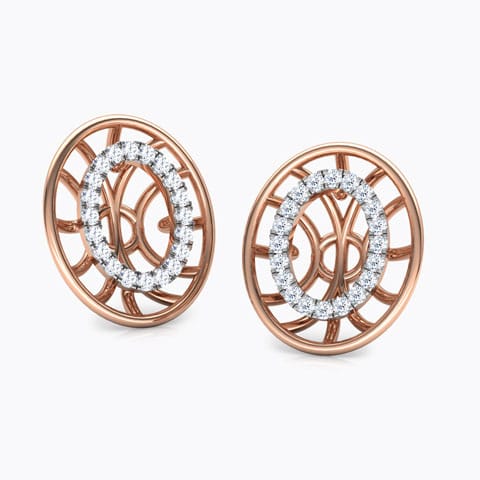 Bhavan Circular Diamond Stud Earrings Diamond Earrings 18 Karat Rose Gold Bhavan Circular Diamond Stud Earrings