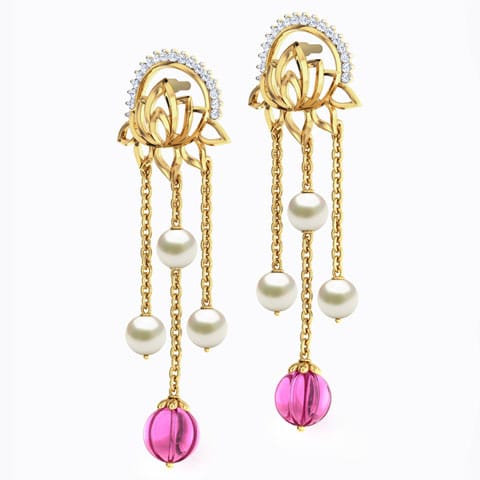 Rambagh Pond Gemstone Drop Earrings Diamond,Gemstone Earrings 18 Karat Yellow Gold Rambagh Pond Gemstone Drop Earrings